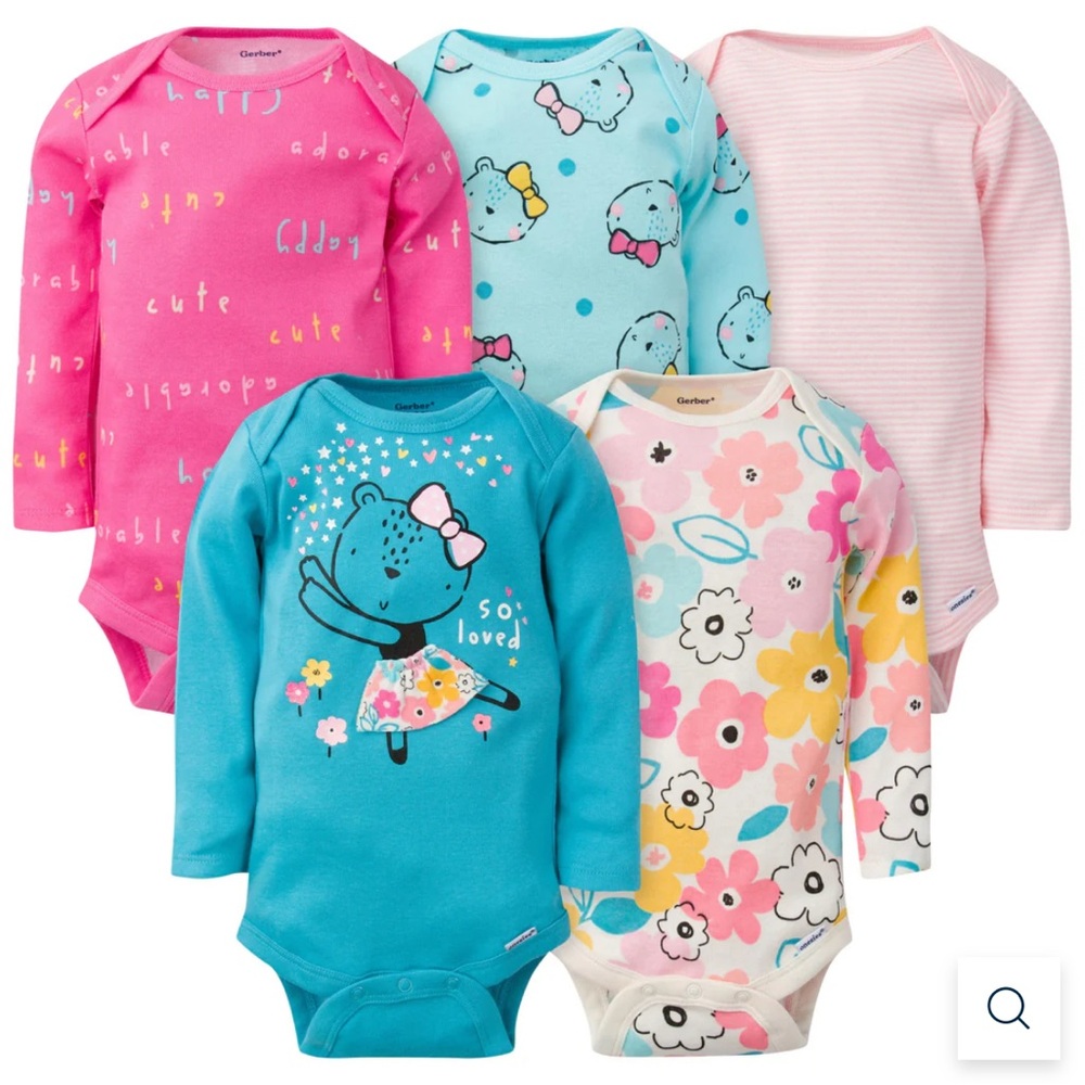 Baby Girls' Colorful Long Sleeve Bodysuits